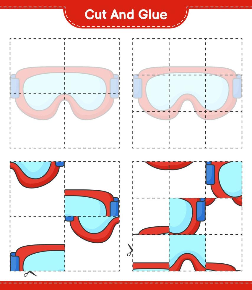 Cut and glue, cut parts of Goggle and glue them. Educational children game, printable worksheet, vector illustration