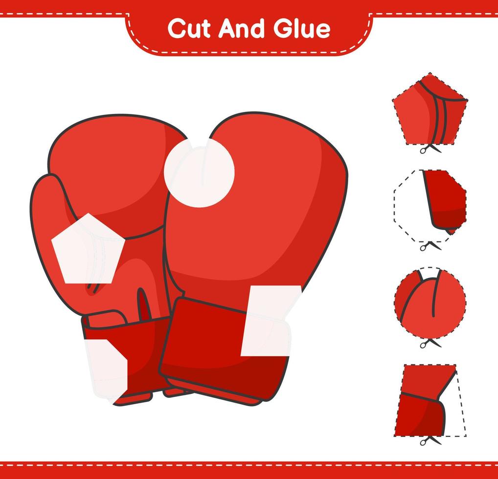 Cut and glue, cut parts of Boxing Gloves and glue them. Educational children game, printable worksheet, vector illustration