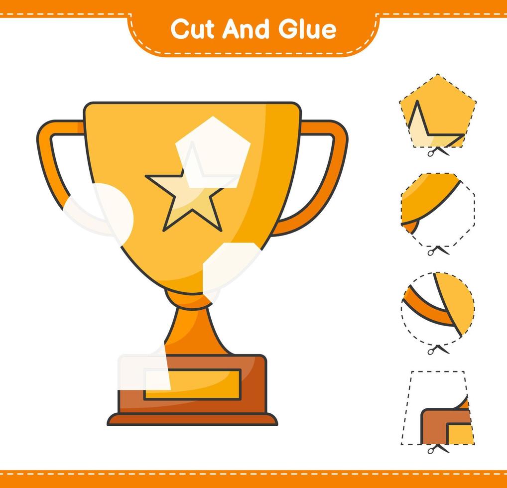 Cut and glue, cut parts of Trophy and glue them. Educational children game, printable worksheet, vector illustration