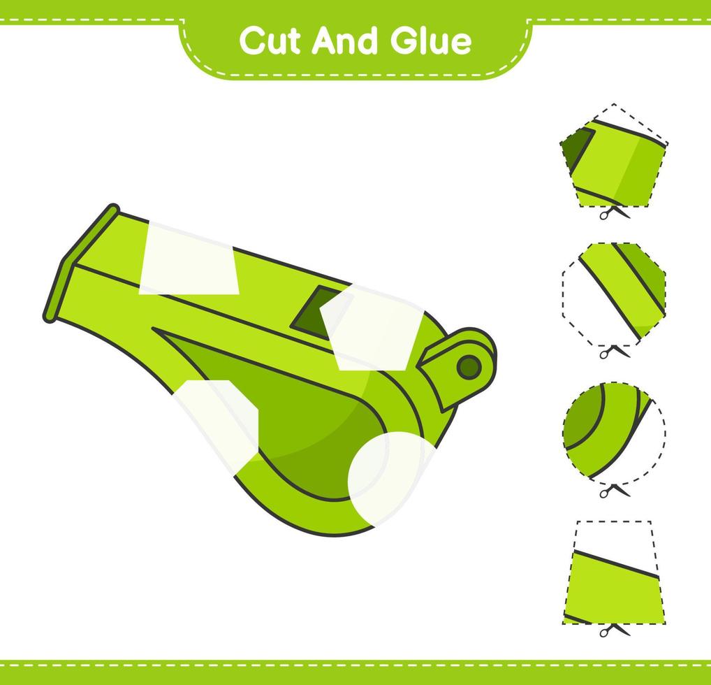Cut and glue, cut parts of Whistle and glue them. Educational children game, printable worksheet, vector illustration