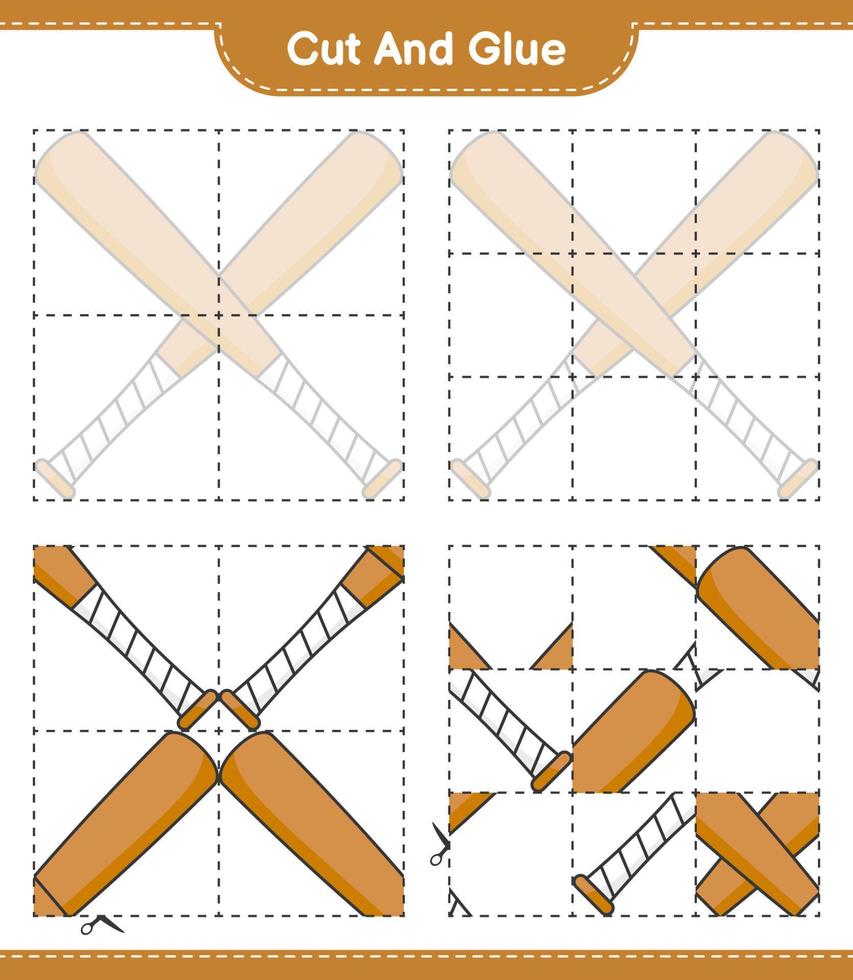 Cut and glue, cut parts of Baseball Bat and glue them. Educational children game, printable worksheet, vector illustration