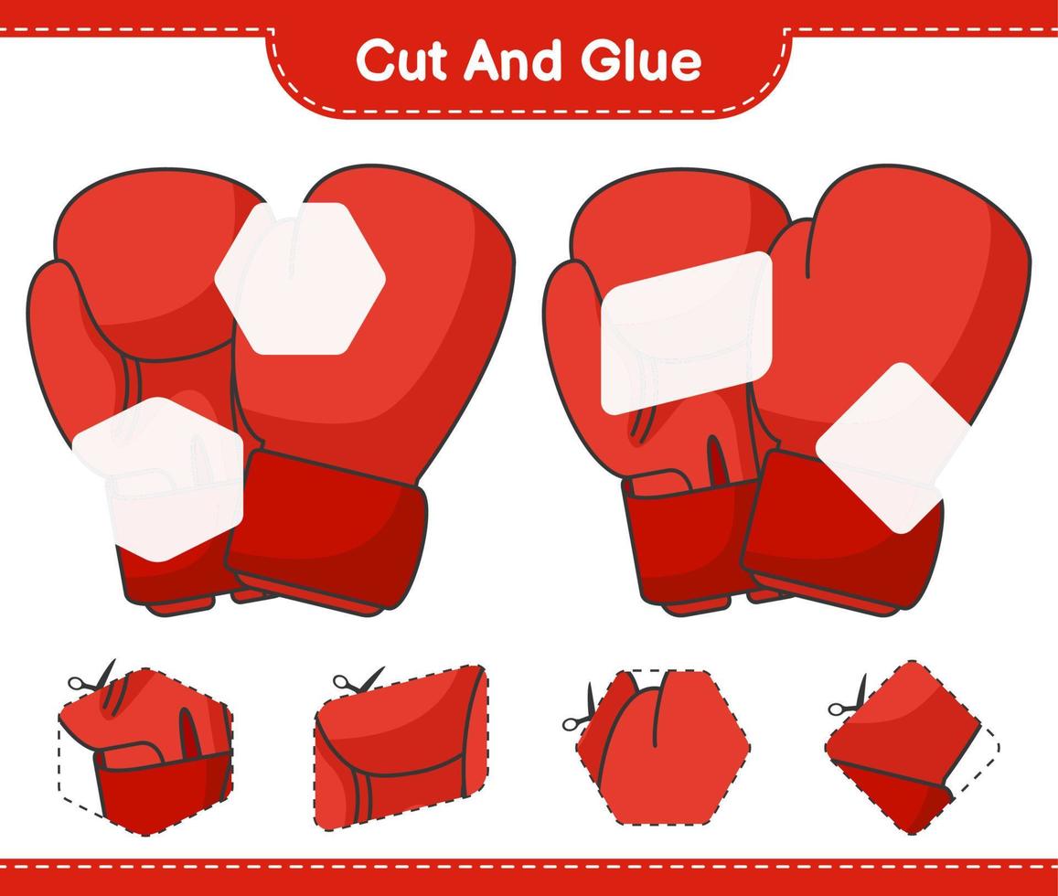 Cut and glue, cut parts of Boxing Gloves and glue them. Educational children game, printable worksheet, vector illustration