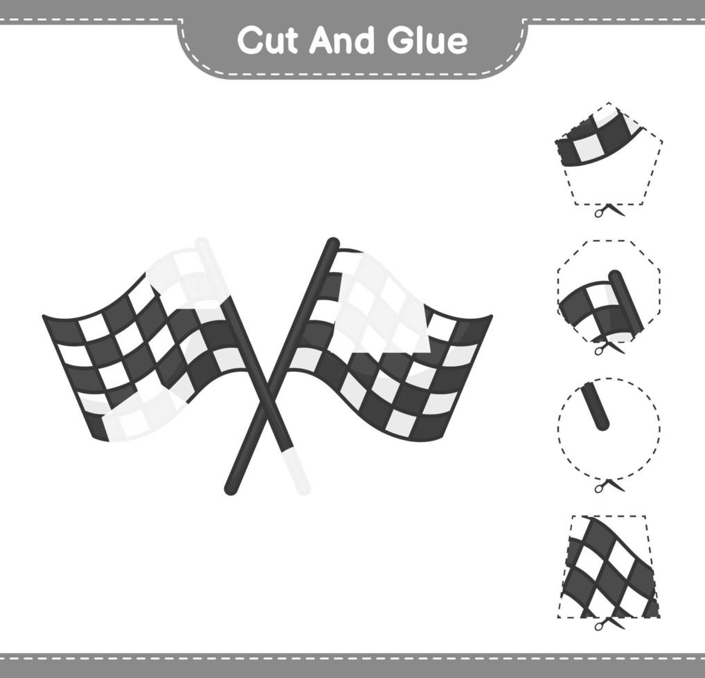 Cut and glue, cut parts of Racing Flags and glue them. Educational children game, printable worksheet, vector illustration