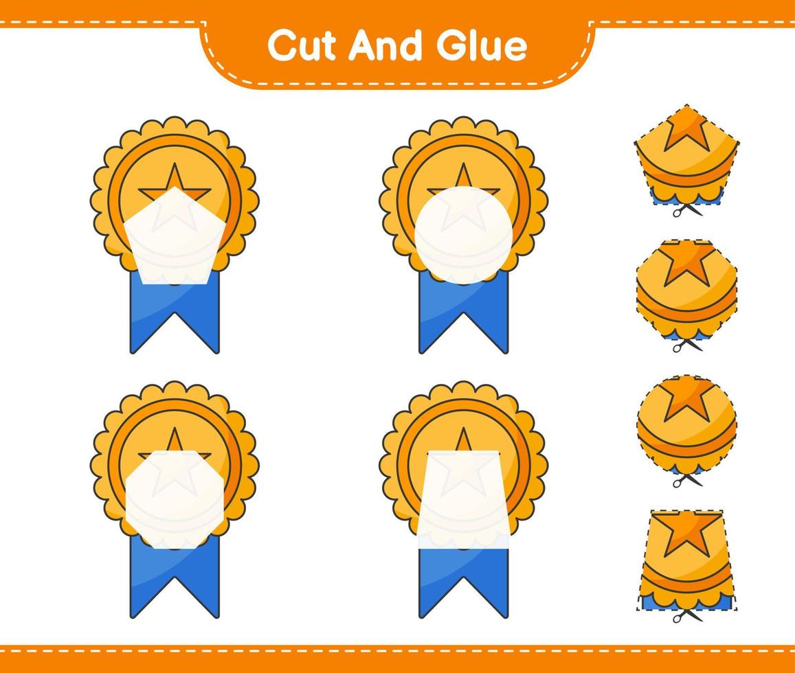 Cut and glue, cut parts of Trophy and glue them. Educational children game, printable worksheet, vector illustration