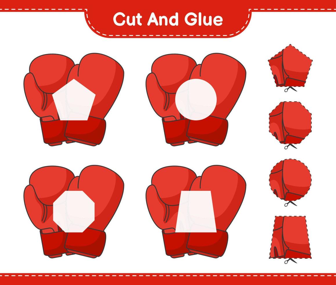Cut and glue, cut parts of Boxing Gloves and glue them. Educational children game, printable worksheet, vector illustration