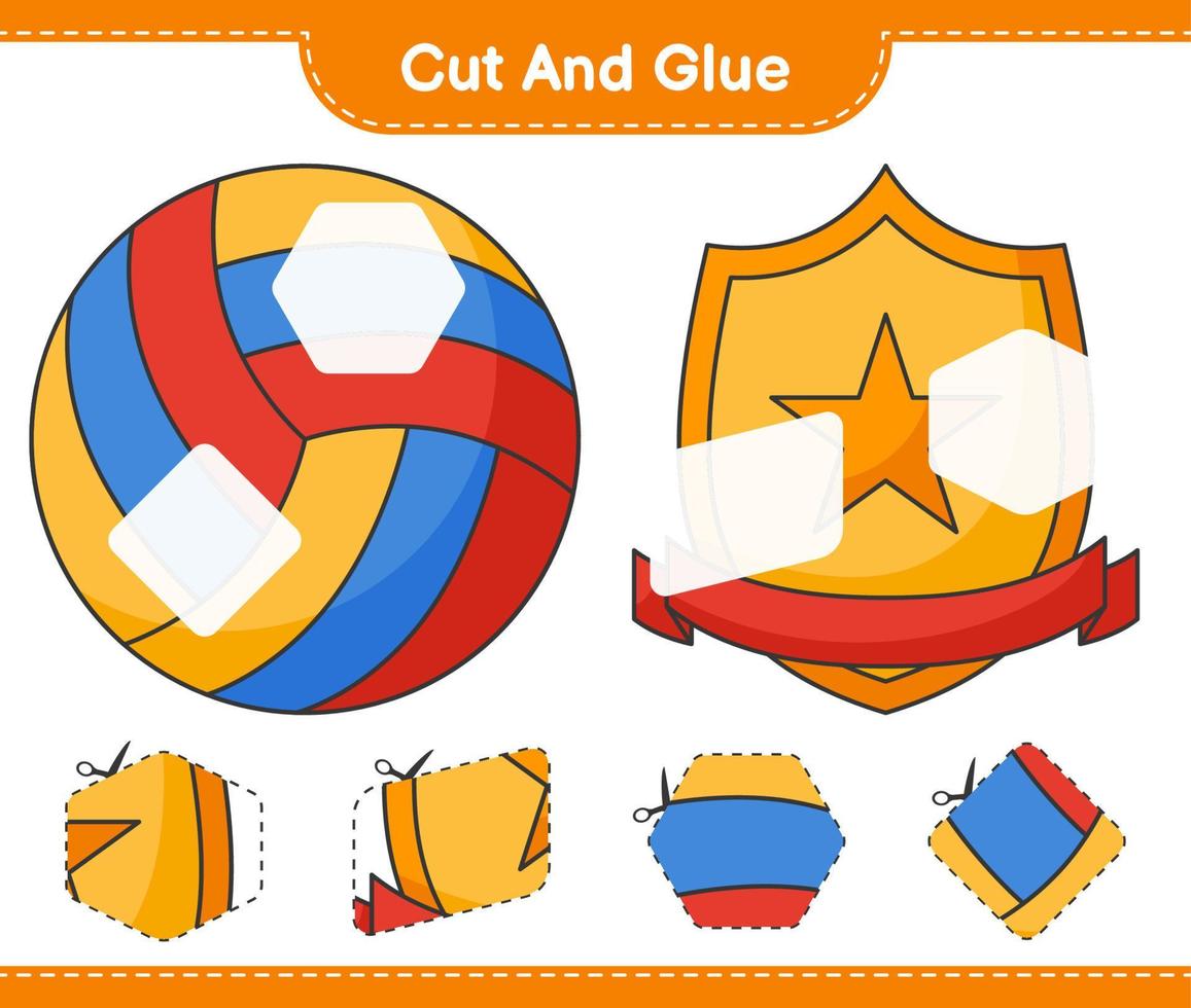 Cut and glue, cut parts of Volleyball, Trophy and glue them. Educational children game, printable worksheet, vector illustration