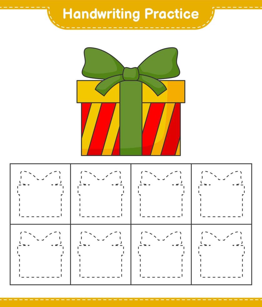 Handwriting practice. Tracing lines of Gift Box. Educational children game, printable worksheet, vector illustration