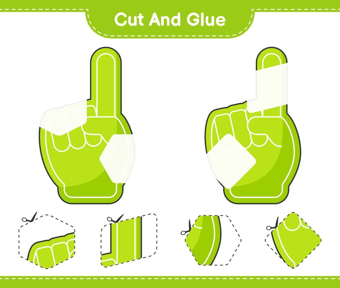 Cut and glue, cut parts of Foam Finger and glue them. Educational children game, printable worksheet, vector illustration