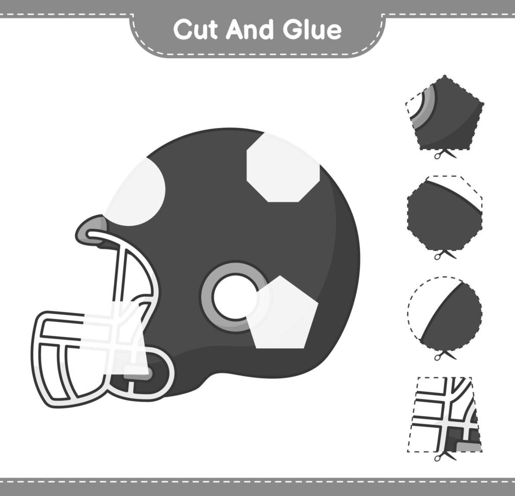 Cut and glue, cut parts of Football Helmet and glue them. Educational children game, printable worksheet, vector illustration