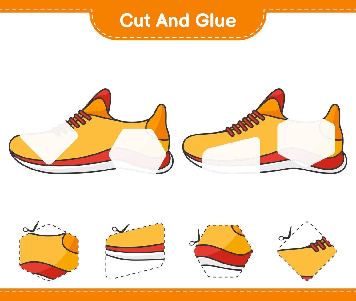 Cut and glue, cut parts of Running Shoes and glue them. Educational children game, printable worksheet, vector illustration