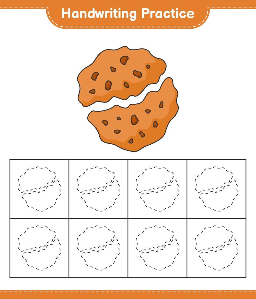 Handwriting practice. Tracing lines of Cookie. Educational children game, printable worksheet, vector illustration