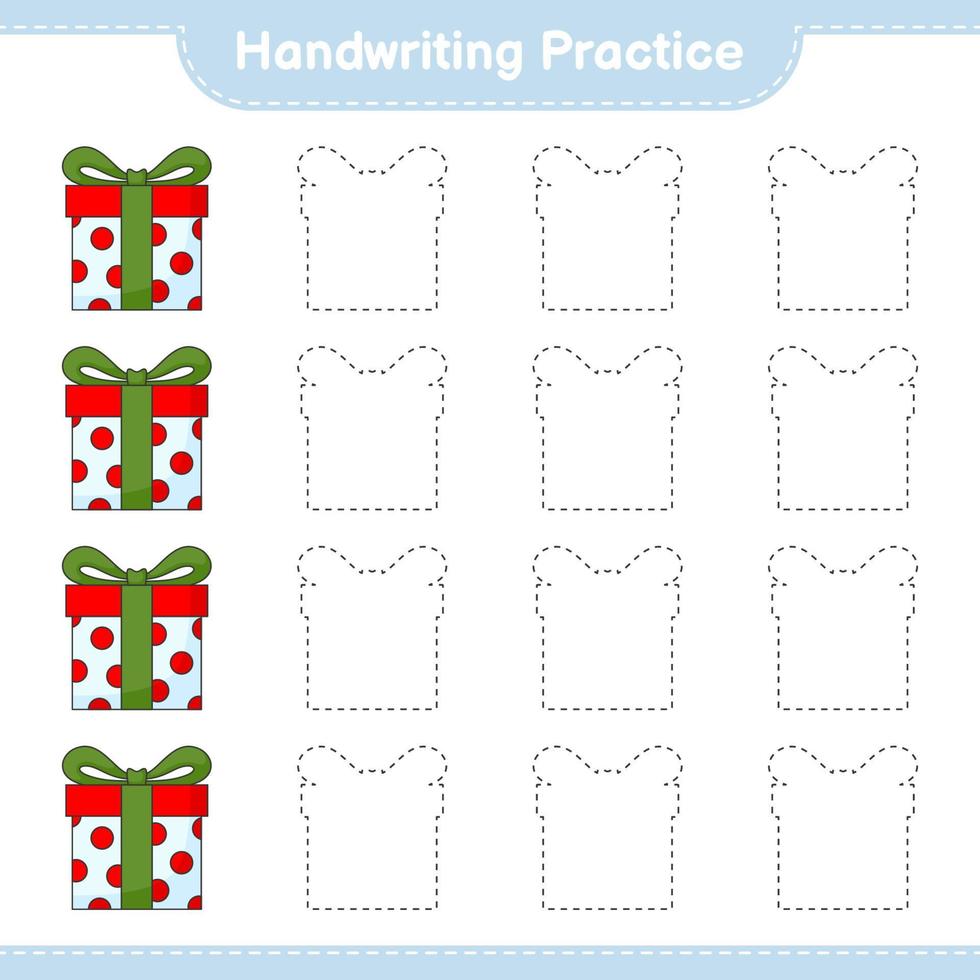 Handwriting practice. Tracing lines of Gift Box. Educational children game, printable worksheet, vector illustration