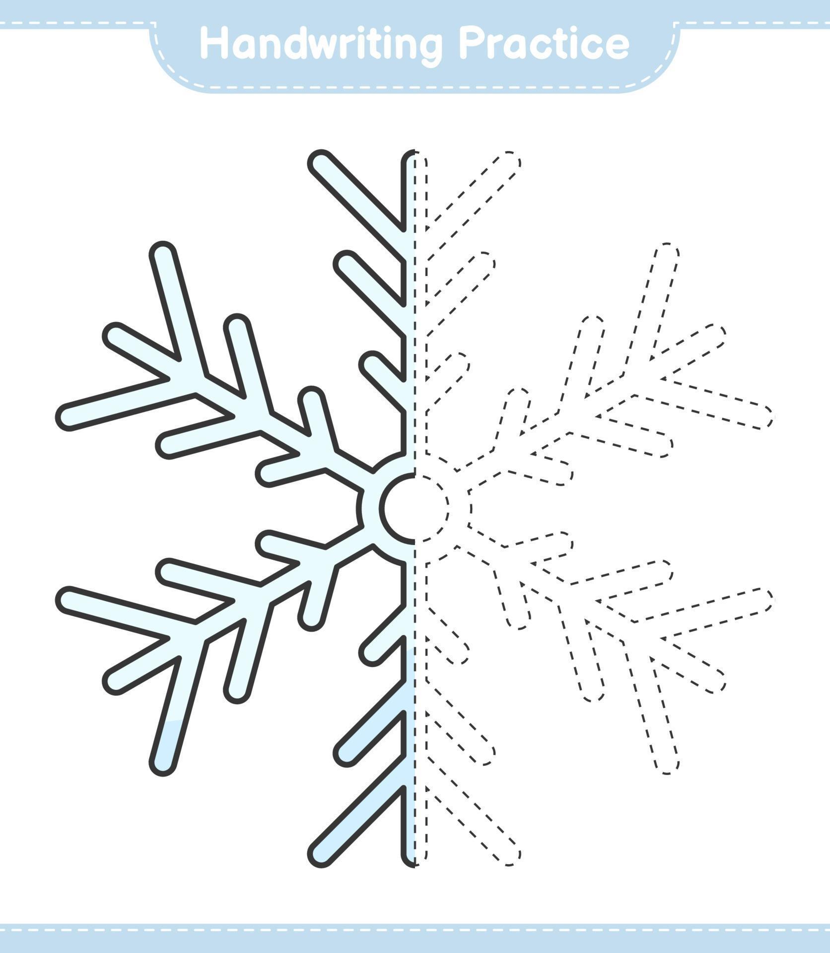 Handwriting practice. Tracing lines of Snowflake. Educational children
