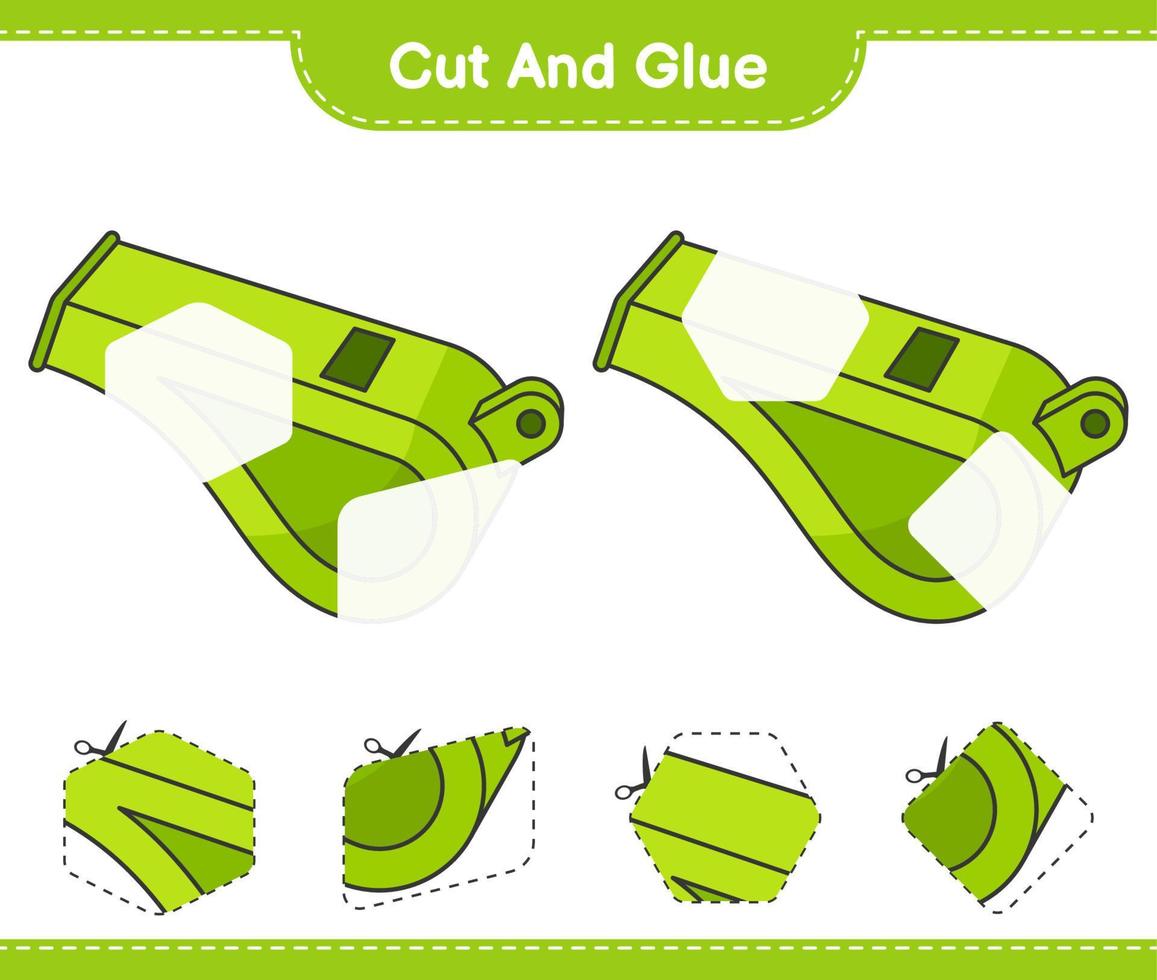 Cut and glue, cut parts of Whistle and glue them. Educational children game, printable worksheet, vector illustration