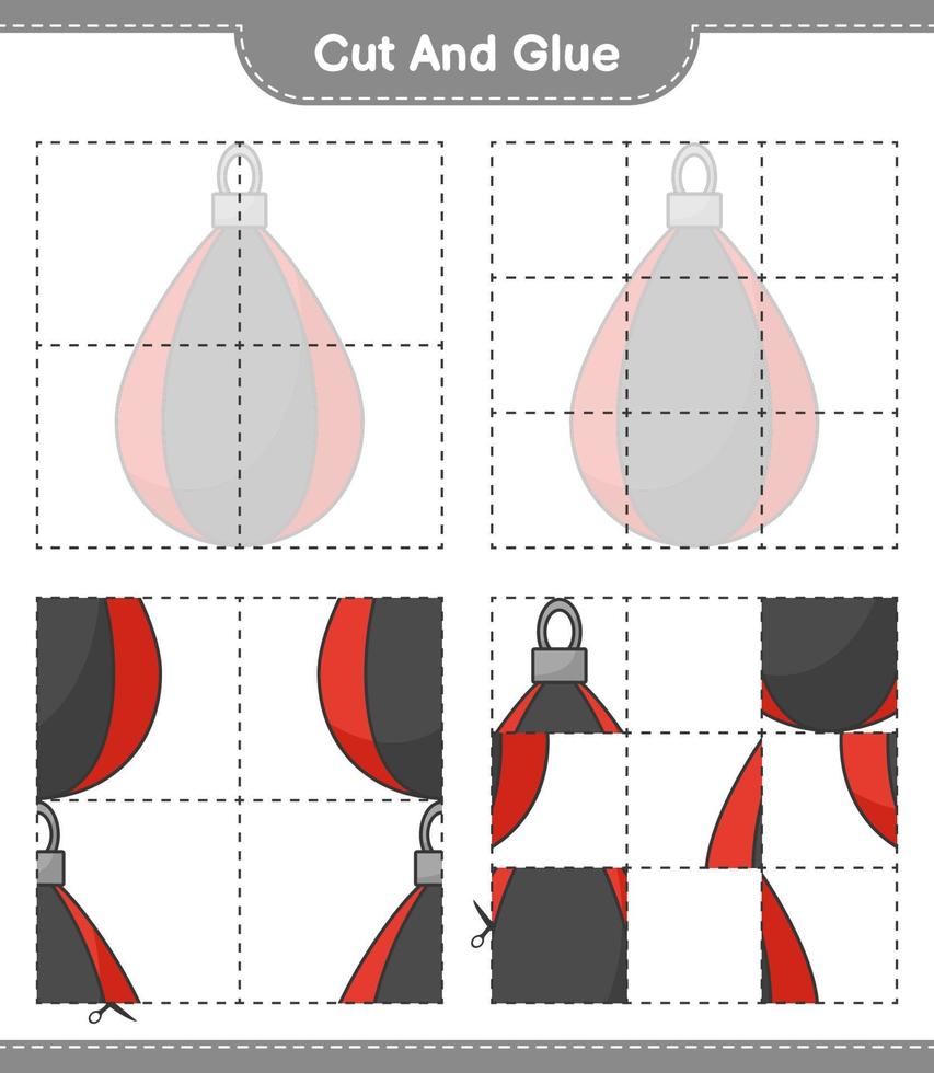 cortar y pegar, cortar partes del saco de boxeo y pegarlas. juego educativo para niños, hoja de cálculo imprimible, ilustración vectorial vector