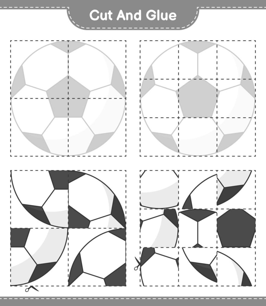 corta y pega, corta partes del balón de fútbol y pégalas. juego educativo para niños, hoja de cálculo imprimible, ilustración vectorial vector