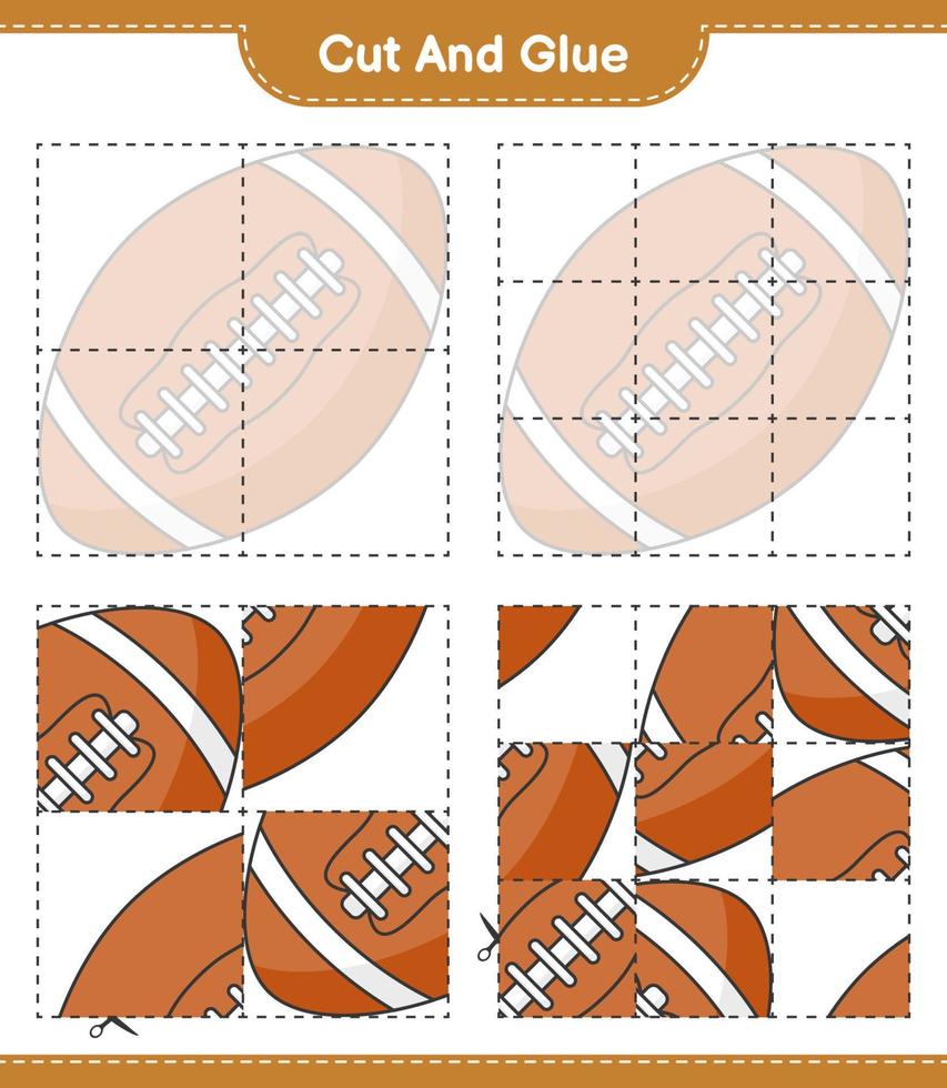 corta y pega, corta partes de la pelota de rugby y pégalas. juego educativo para niños, hoja de cálculo imprimible, ilustración vectorial vector