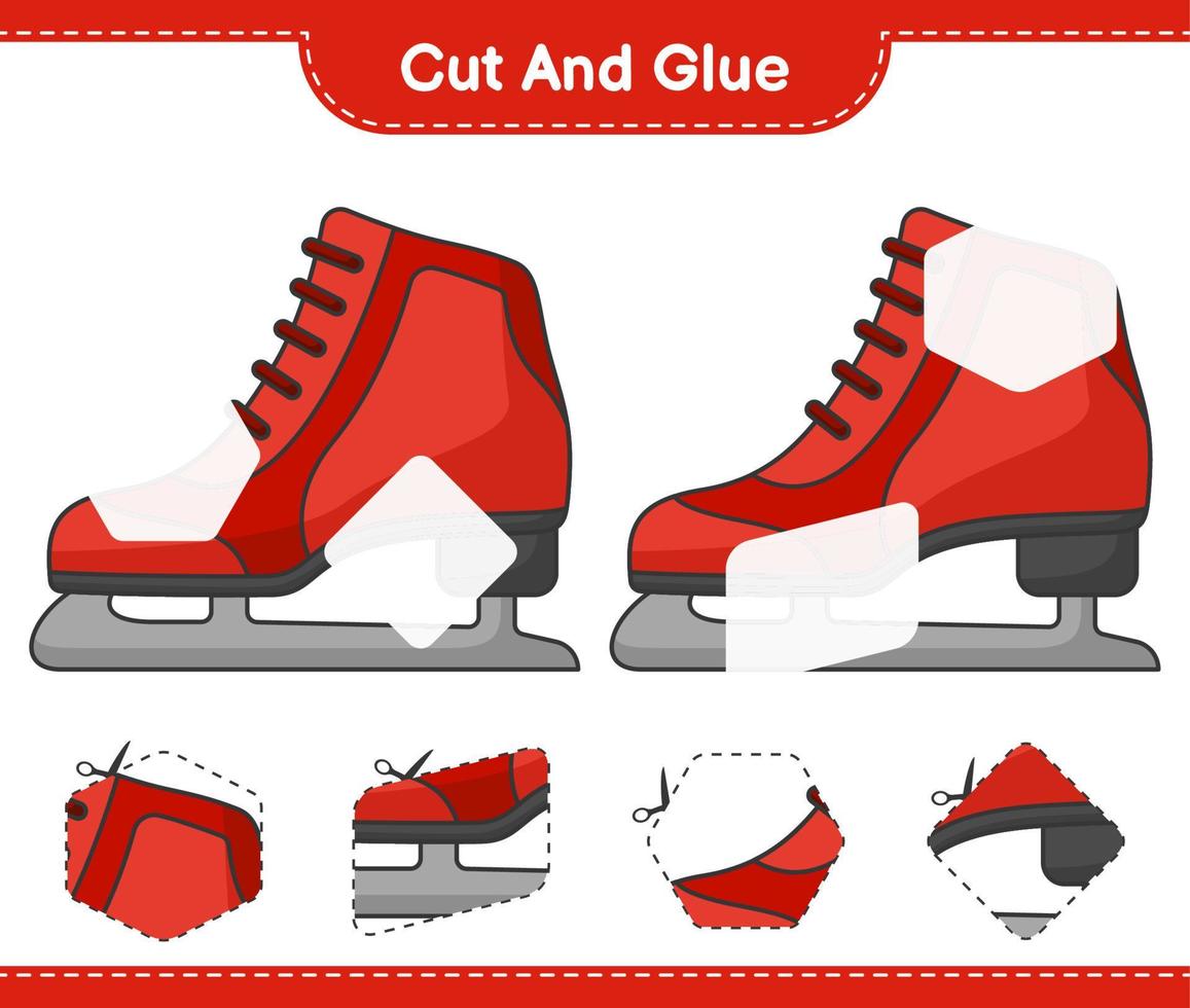 cortar y pegar, cortar partes de patines de hielo y pegarlos. juego educativo para niños, hoja de cálculo imprimible, ilustración vectorial vector