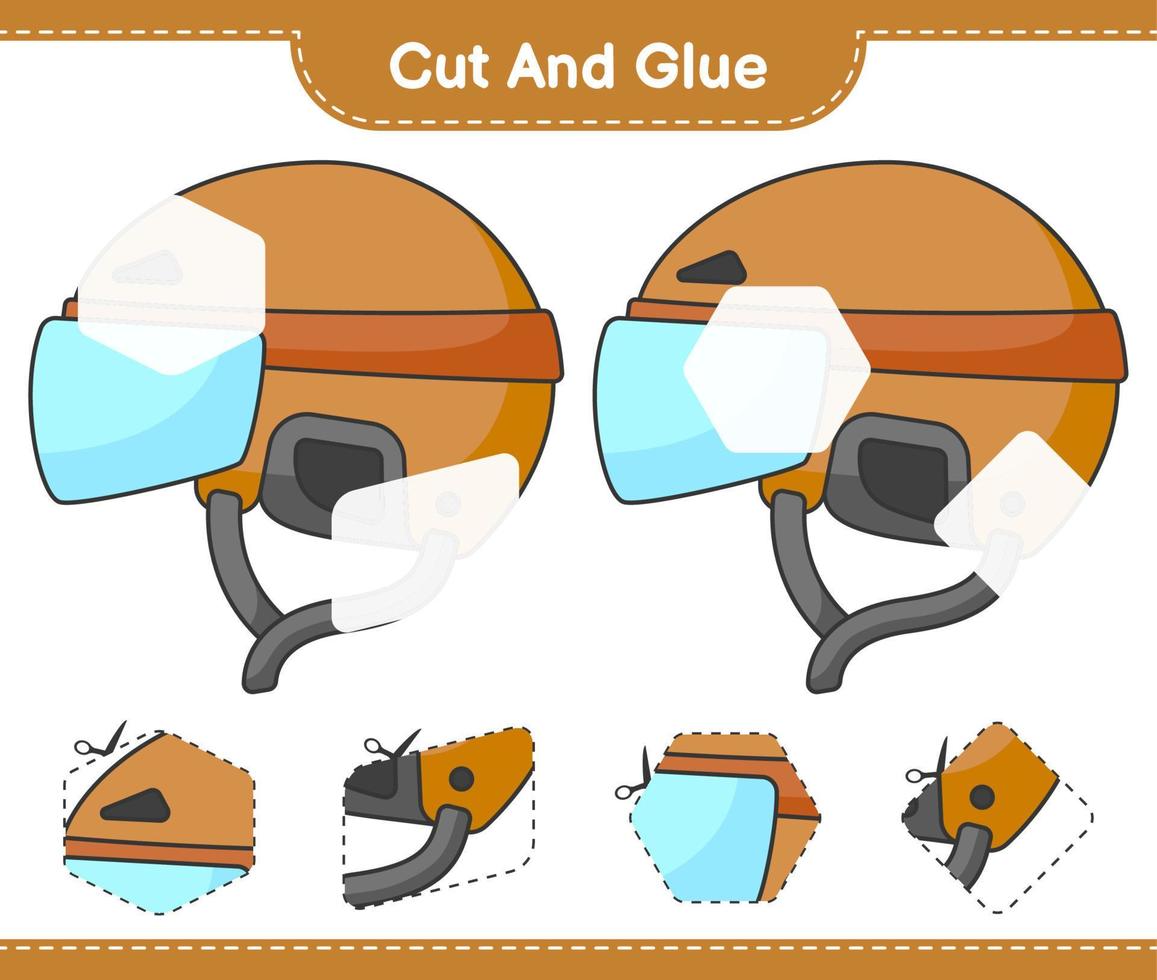 Cut and glue, cut parts of Hockey Helmet and glue them. Educational children game, printable worksheet, vector illustration