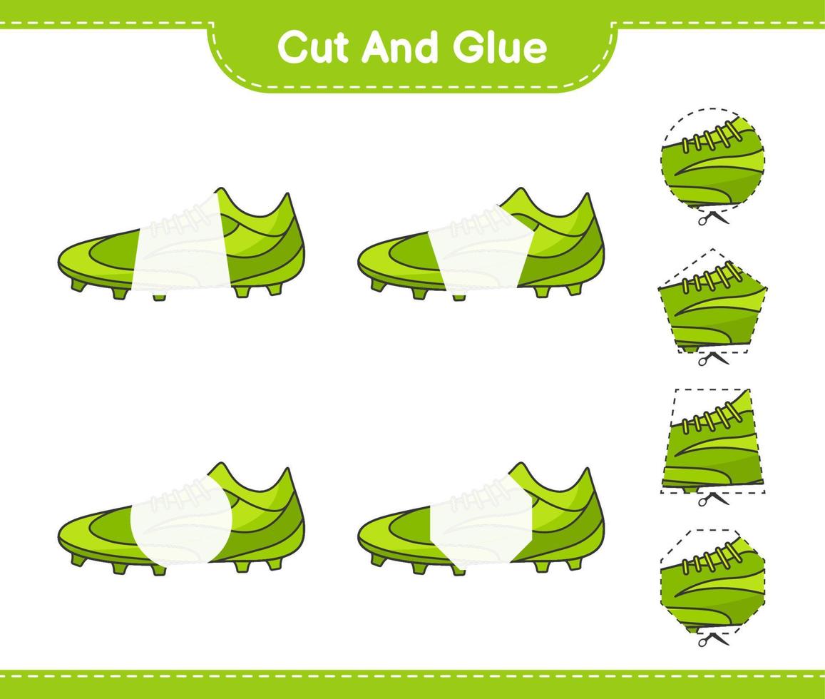 Cut and glue, cut parts of Soccer Shoes and glue them. Educational children game, printable worksheet, vector illustration