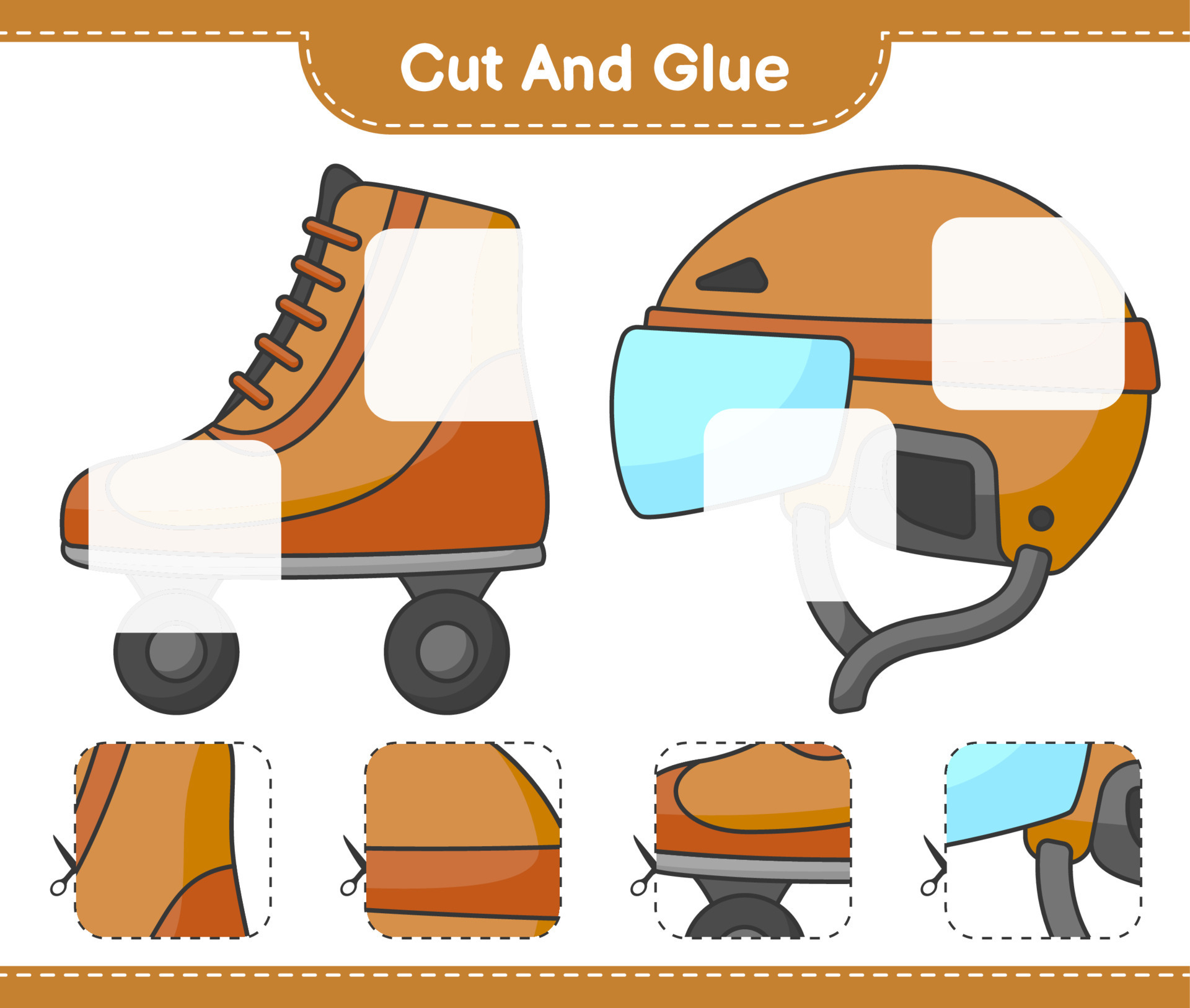 Cut and glue, cut parts of Roller Skate, Hockey Helmet and glue them