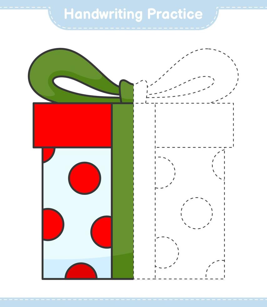 Handwriting practice. Tracing lines of Gift Box. Educational children game, printable worksheet, vector illustration