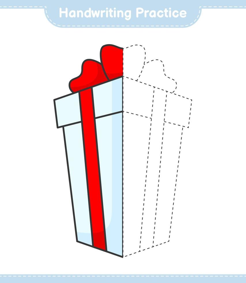 Handwriting practice. Tracing lines of Gift Box. Educational children game, printable worksheet, vector illustration