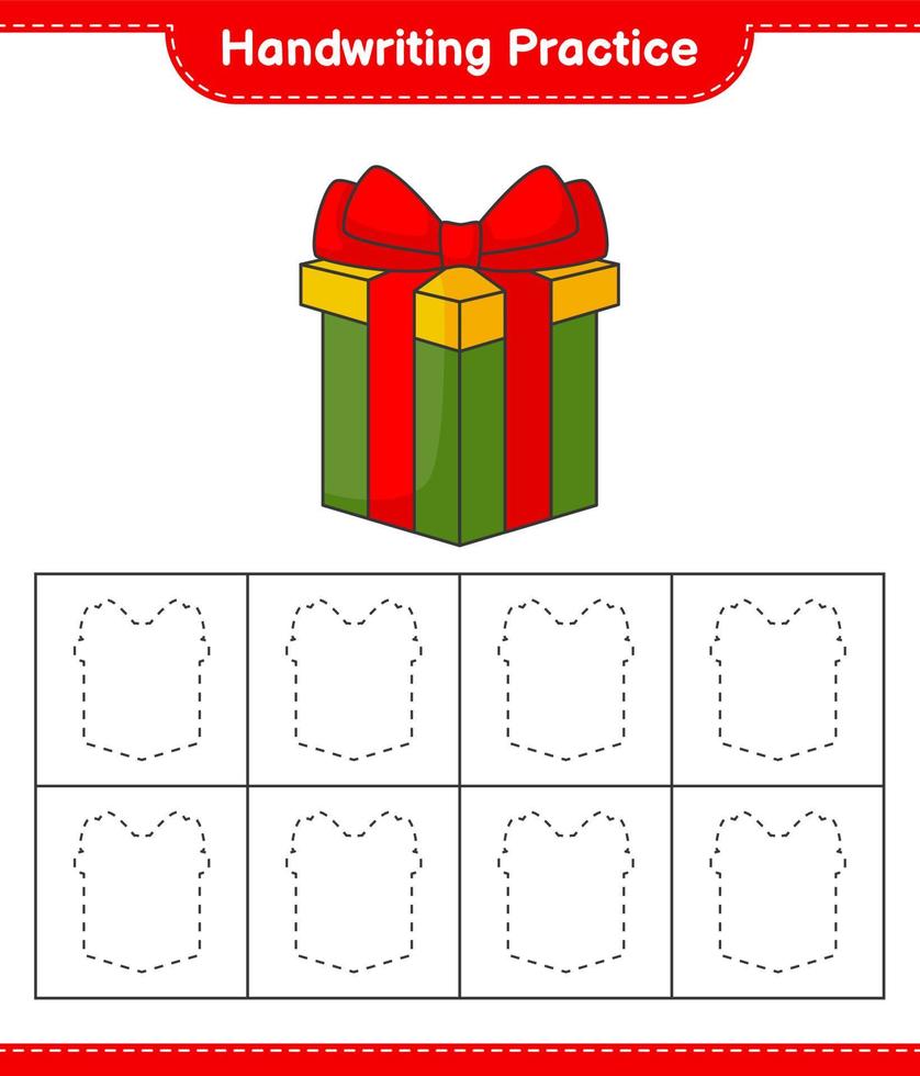 Handwriting practice. Tracing lines of Gift Box. Educational children game, printable worksheet, vector illustration