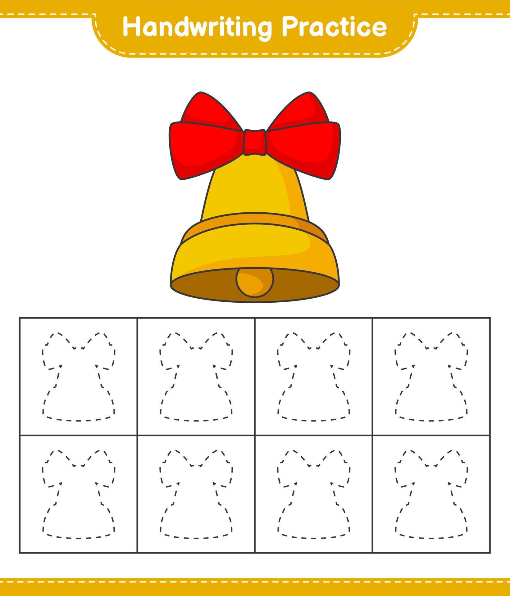 Handwriting practice. Tracing lines of Christmas Bell. Educational