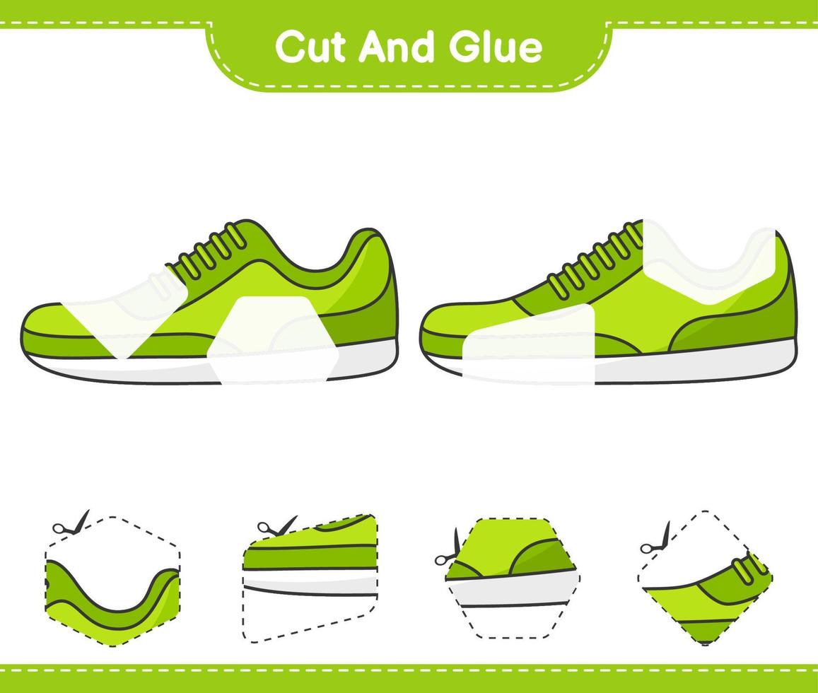 Cut and glue, cut parts of Sneaker and glue them. Educational children game, printable worksheet, vector illustration