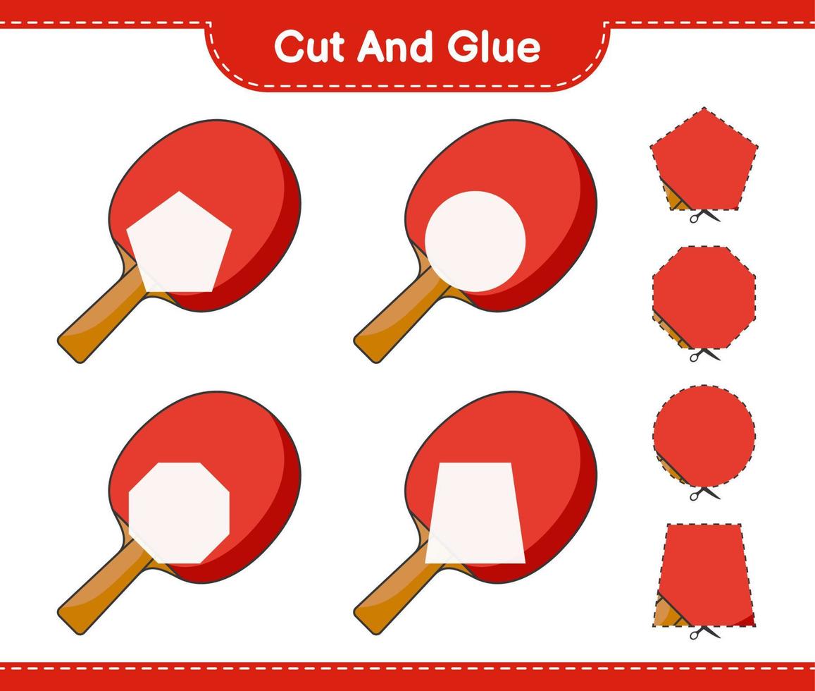 Cut and glue, cut parts of Ping Pong Racket and glue them. Educational children game, printable worksheet, vector illustration