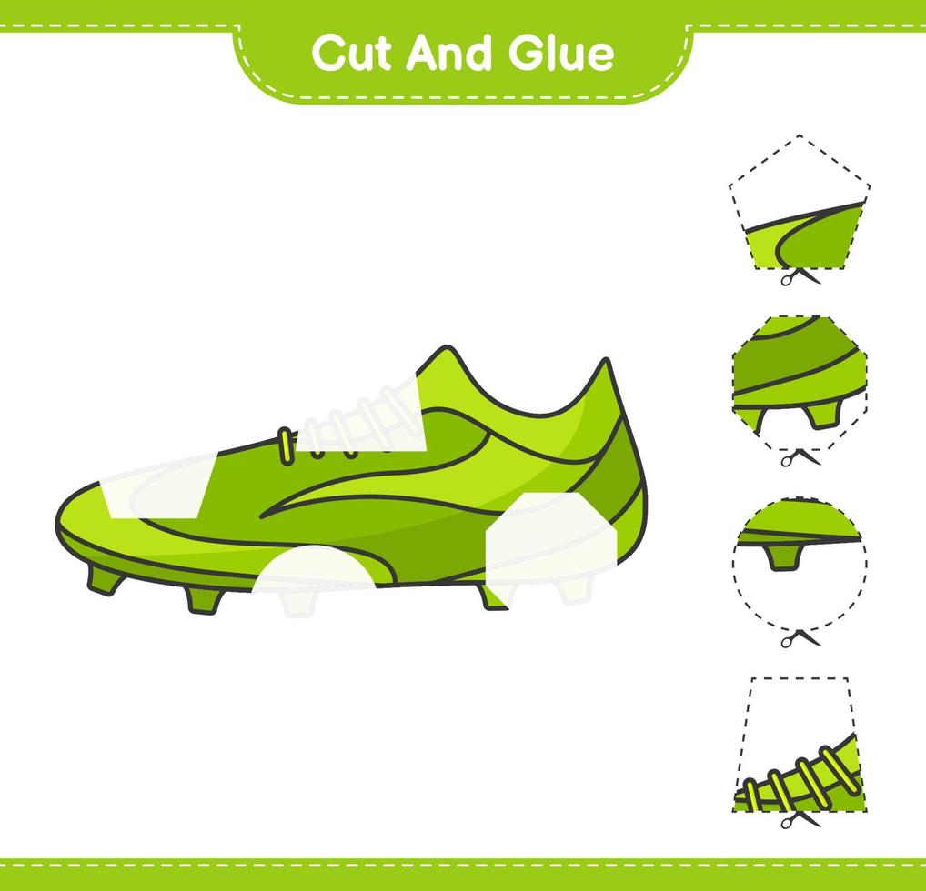 Cut and glue, cut parts of Soccer Shoes and glue them. Educational children game, printable worksheet, vector illustration