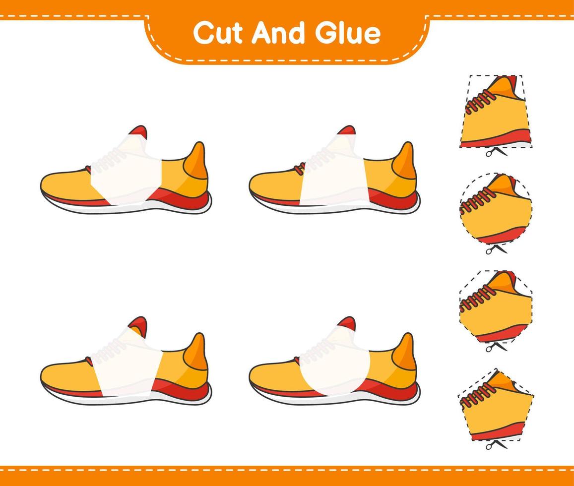 Cut and glue, cut parts of Running Shoes and glue them. Educational children game, printable worksheet, vector illustration