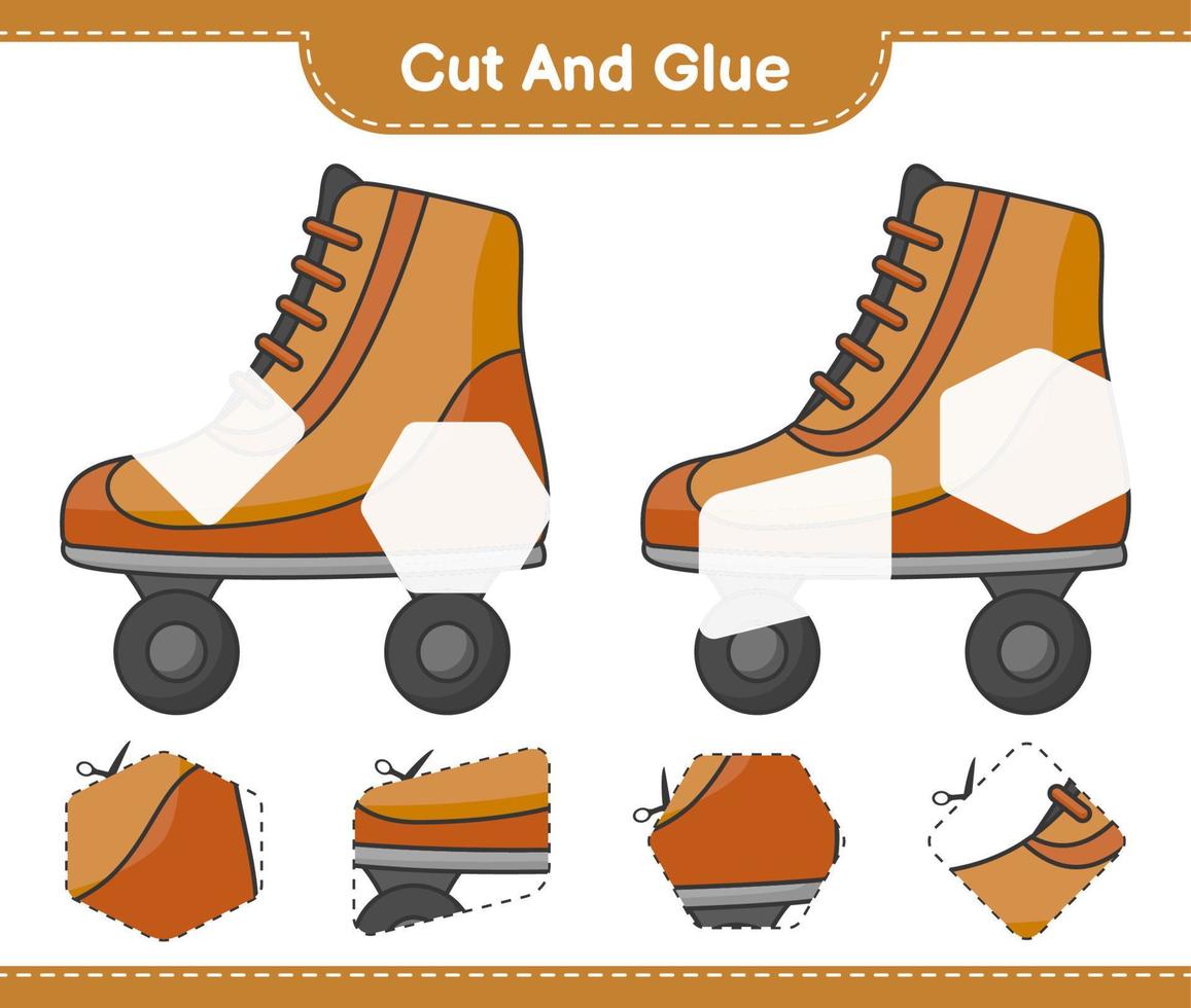 cortar y pegar, cortar partes de patines y pegarlas. juego educativo para niños, hoja de cálculo imprimible, ilustración vectorial vector