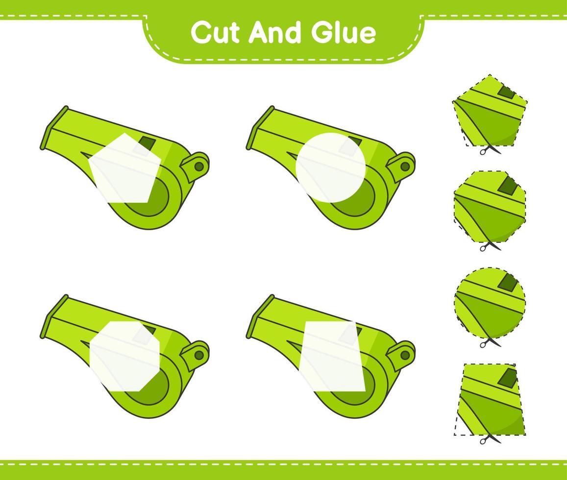 Cut and glue, cut parts of Whistle and glue them. Educational children game, printable worksheet, vector illustration