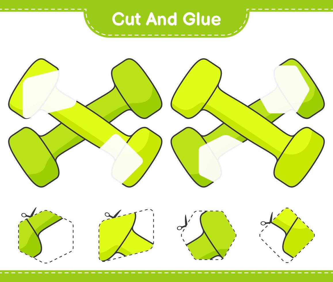 Cut and glue, cut parts of Dumbbell and glue them. Educational children game, printable worksheet, vector illustration