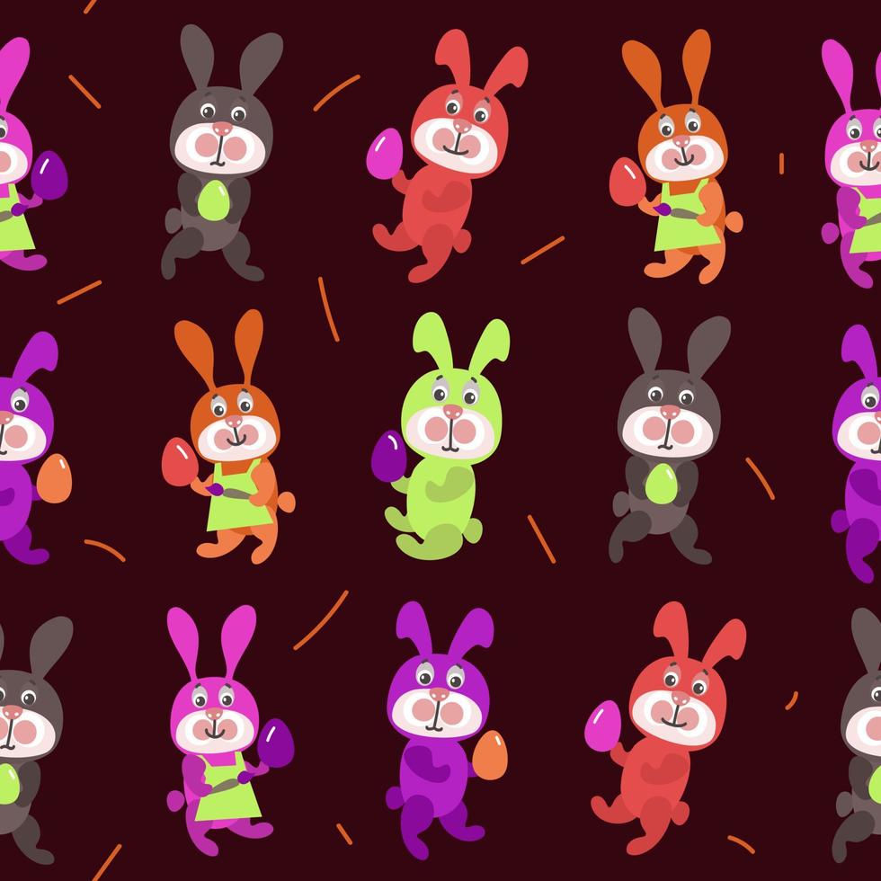 Happy Easter bunny cartoon design elements seamless pattern vector