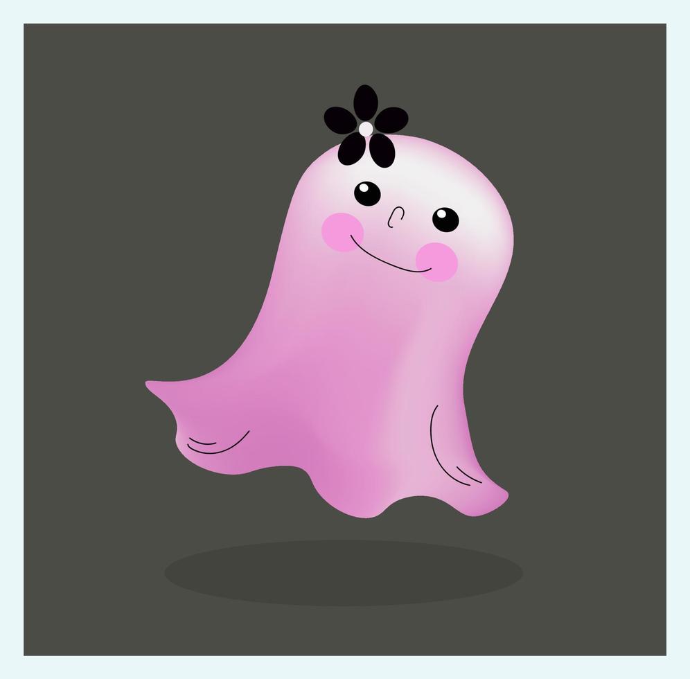 Pink kawaii cute funny happy ghost, Isolated flat cartoon vector illustration.