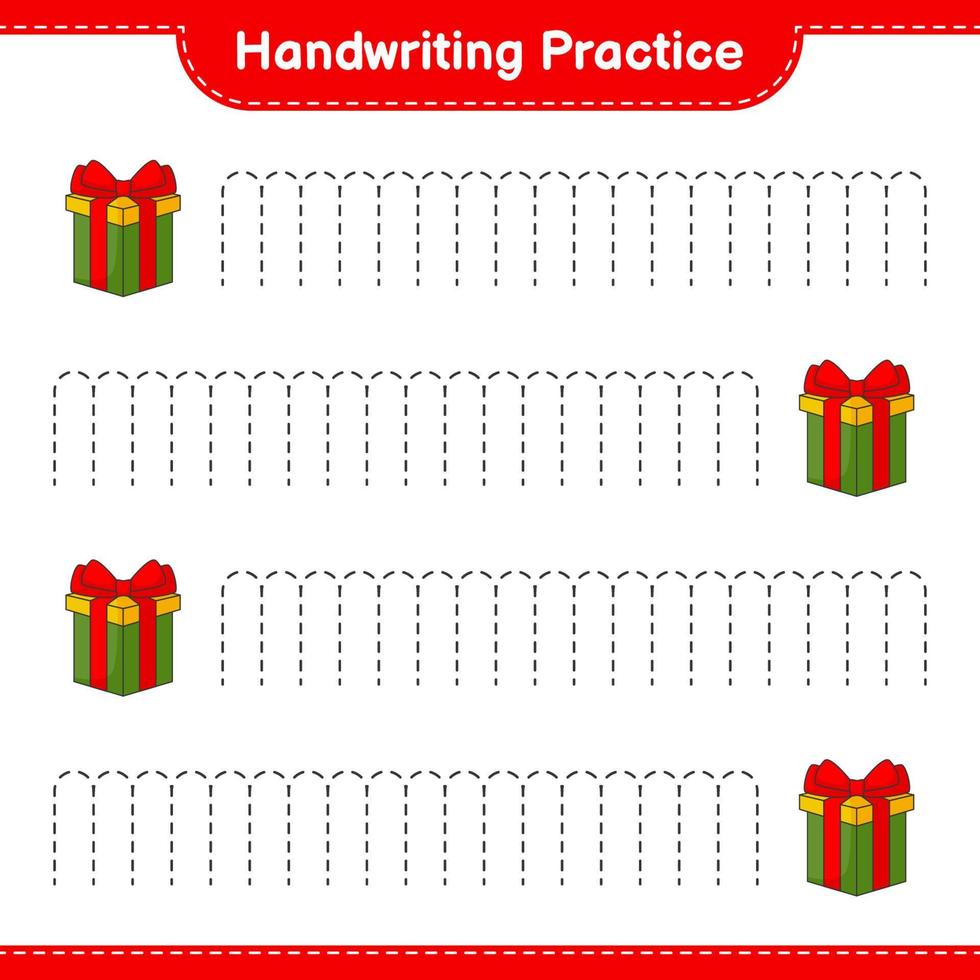 Handwriting practice. Tracing lines of Gift Box. Educational children game, printable worksheet, vector illustration