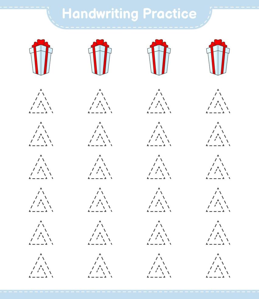 Handwriting practice. Tracing lines of Gift Box. Educational children game, printable worksheet, vector illustration