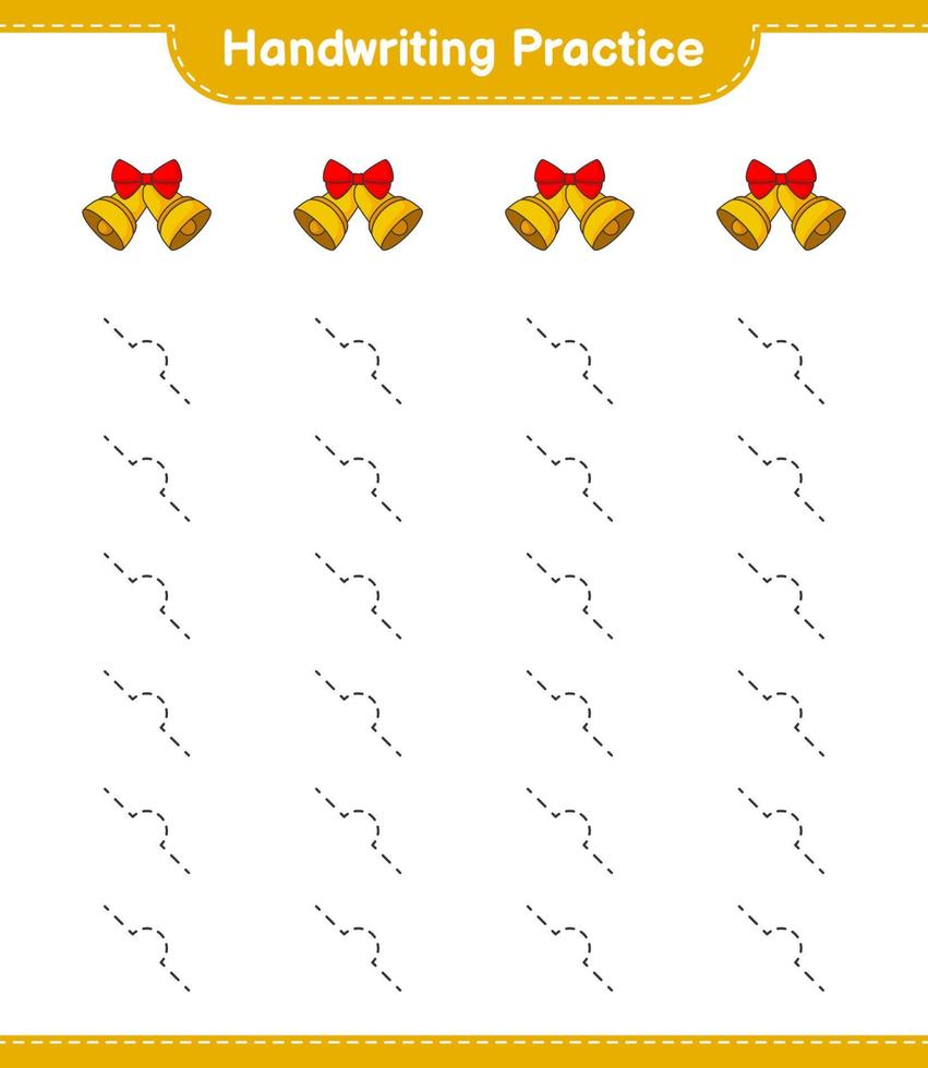 Handwriting practice. Tracing lines of Christmas Bell. Educational children game, printable worksheet, vector illustration