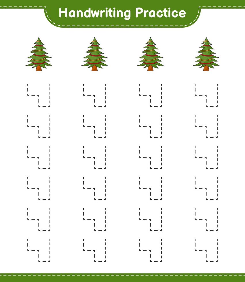 práctica de escritura a mano. trazando líneas de árbol de navidad. juego educativo para niños, hoja de cálculo imprimible, ilustración vectorial vector