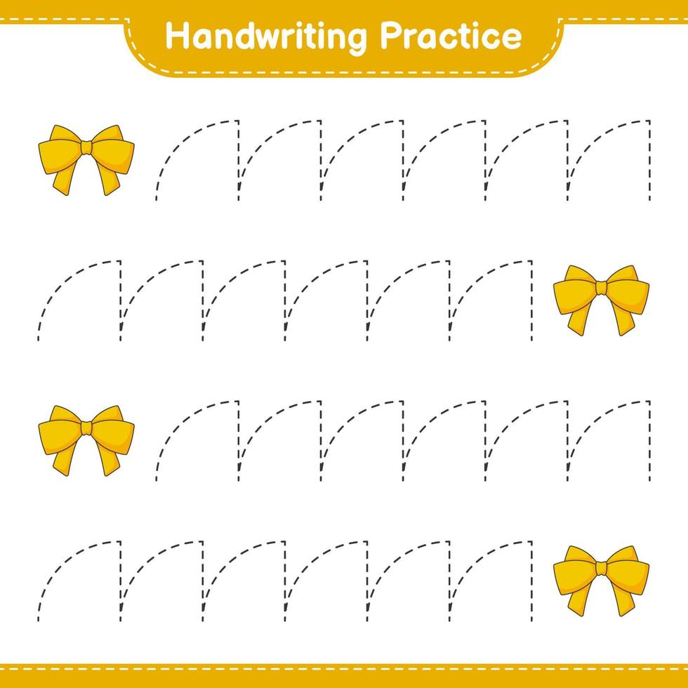 Handwriting practice. Tracing lines of Ribbon. Educational children game, printable worksheet, vector illustration