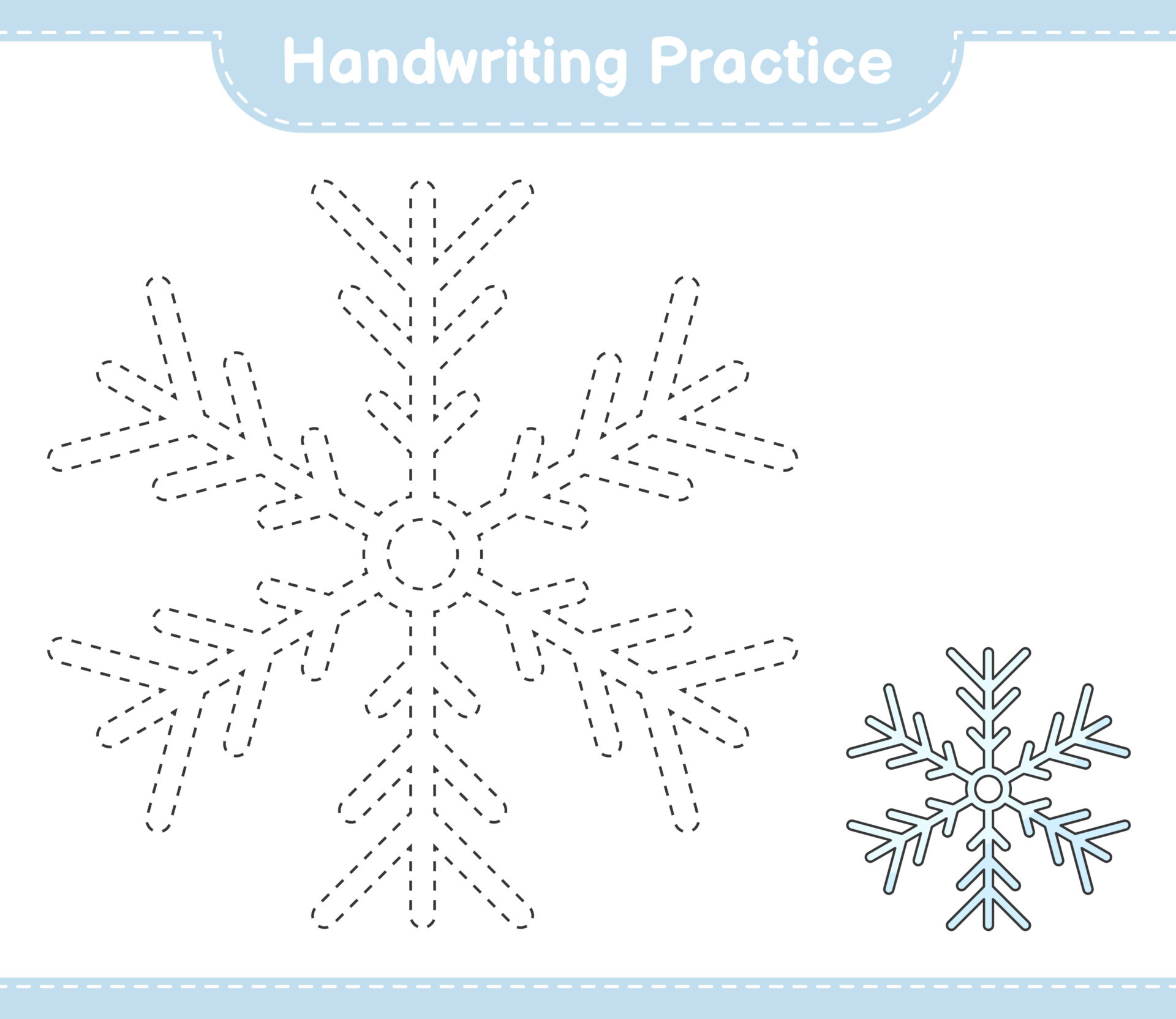 Handwriting practice. Tracing lines of Snowflake. Educational children