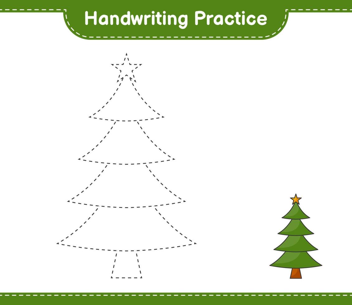 Handwriting practice. Tracing lines of Christmas Tree. Educational children game, printable worksheet, vector illustration