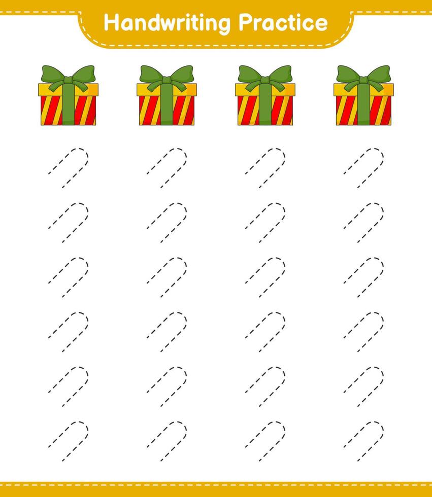 Handwriting practice. Tracing lines of Gift Box. Educational children game, printable worksheet, vector illustration