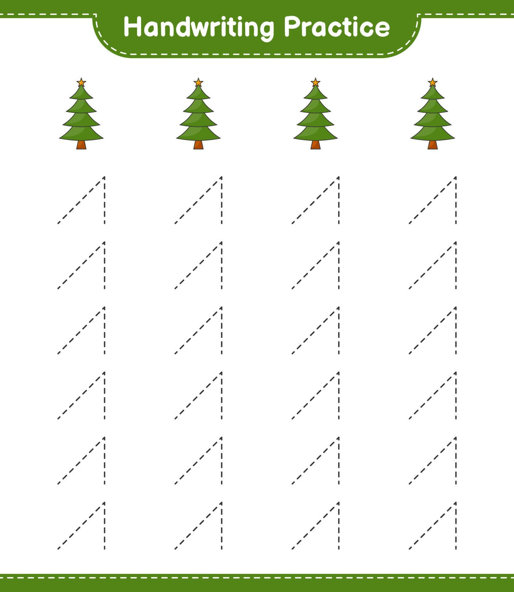 Handwriting practice. Tracing lines of Christmas Tree. Educational