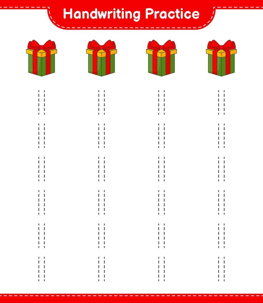 Handwriting practice. Tracing lines of Gift Box. Educational children game, printable worksheet, vector illustration