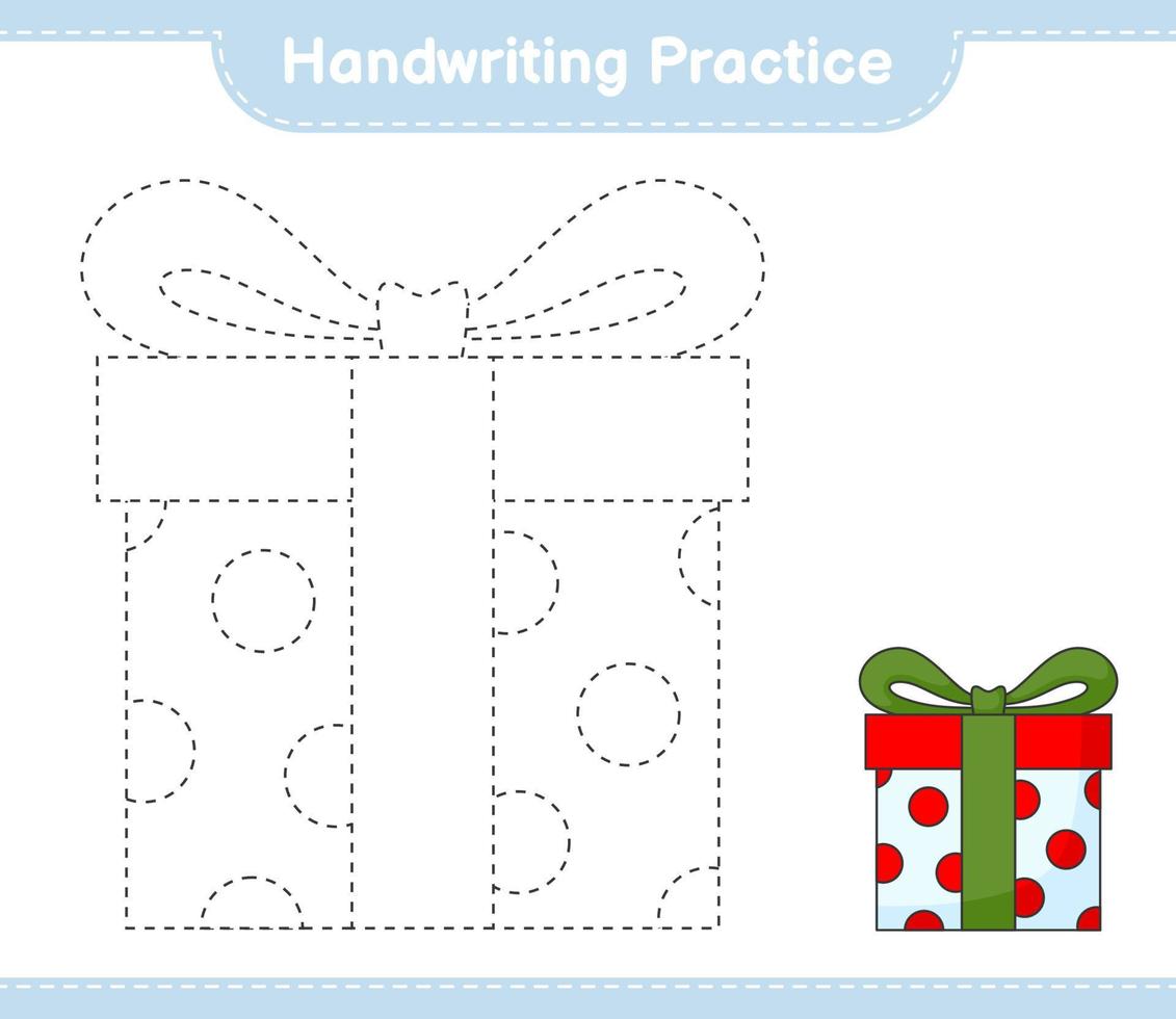 Handwriting practice. Tracing lines of Gift Box. Educational children game, printable worksheet, vector illustration