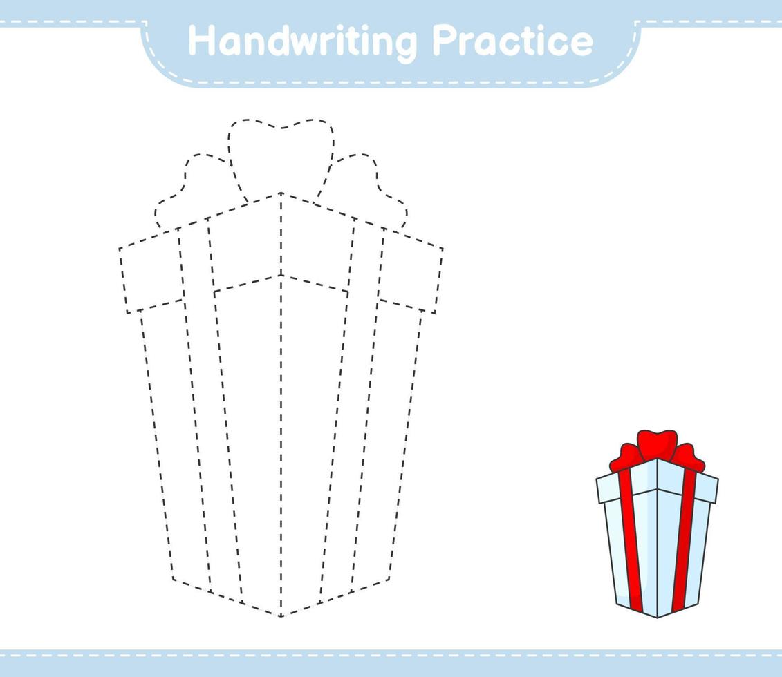 Handwriting practice. Tracing lines of Gift Box. Educational children game, printable worksheet, vector illustration